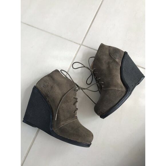 Rag & Bone Odval Suede Lace Up Platform Wedge Booties Olive - Picture 1 of 12